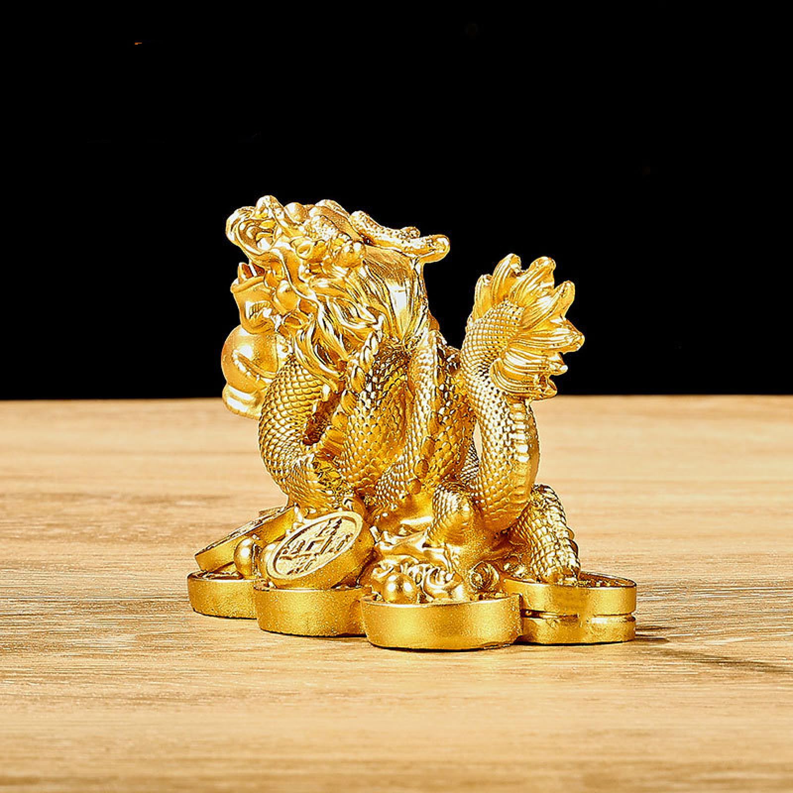 Amazon.co.jp: 龍の置物ゴールドドラゴン装飾品 昇運金龍 風水 五本爪